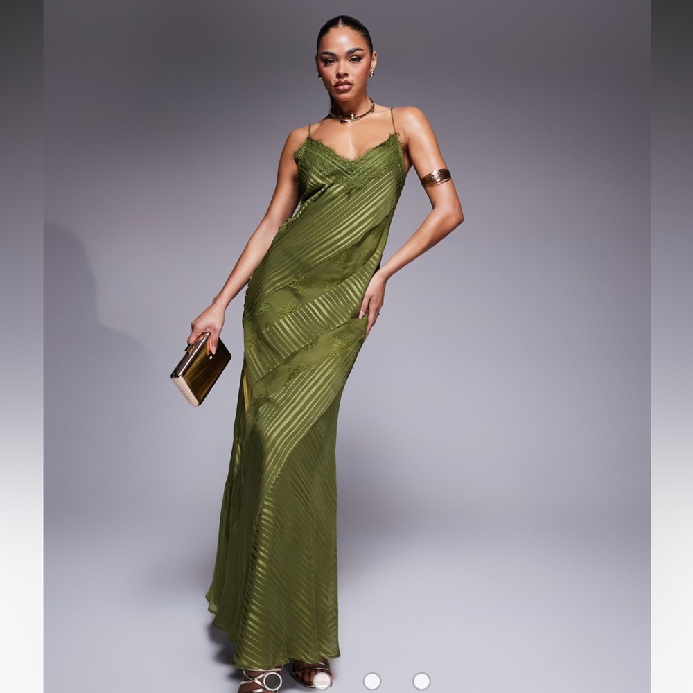 ASOS DESIGN lace insert satin stripe paneled maxi dress in green